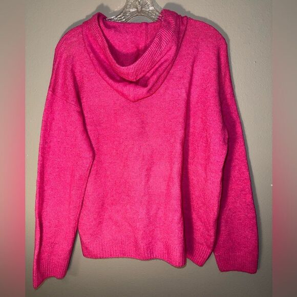 Vince Camuto Pink Barbiecore Ribbed Hooded Sweater Medium New #721 - Picture 5 of 5